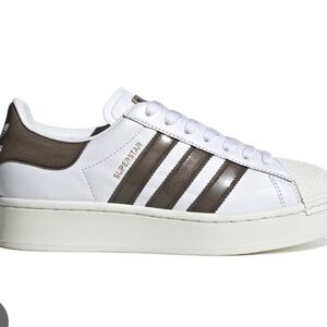 Adidas Superstar White and Dark Brown Sneakers
